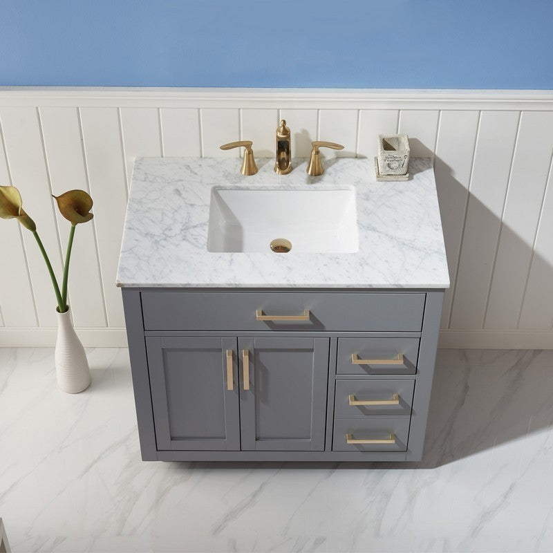 Altair - Ivy 36" Single Bathroom Vanity Set in Gray/Royal Blue/White and Carrara White Marble Countertop without Mirror | 531036-XX-CA-NM