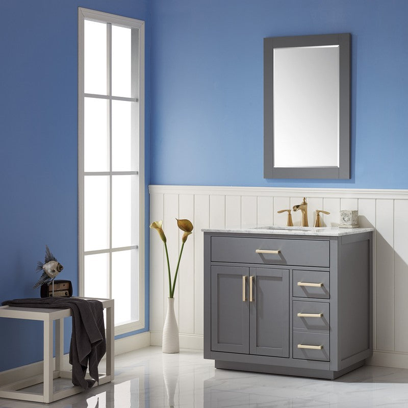 Altair - Ivy 36" Single Bathroom Vanity Set in Gray/Royal Blue/White and Carrara White Marble Countertop with Mirror | 531036-XX-CA