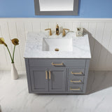 Altair - Ivy 36" Single Bathroom Vanity Set in Gray/Royal Blue/White and Carrara White Marble Countertop with Mirror | 531036-XX-CA