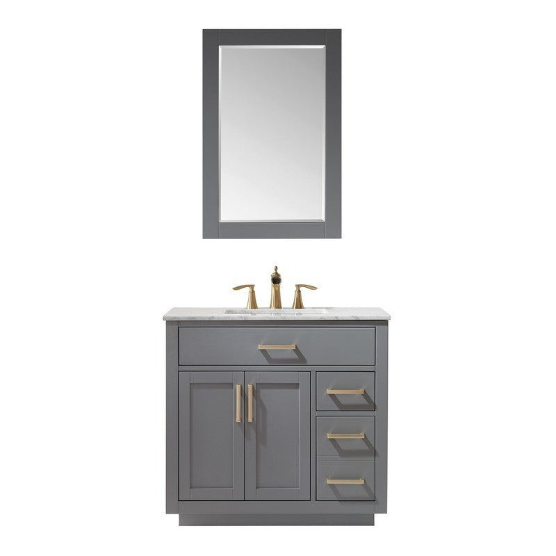 Altair - Ivy 36" Single Bathroom Vanity Set in Gray/Royal Blue/White and Carrara White Marble Countertop with Mirror | 531036-XX-CA