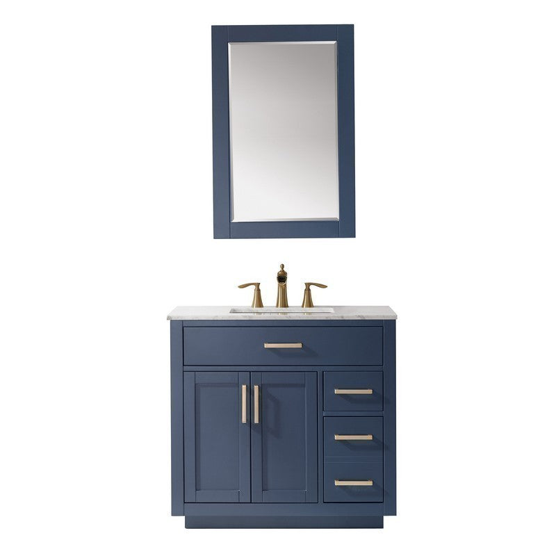 Altair - Ivy 36" Single Bathroom Vanity Set in Gray/Royal Blue/White and Carrara White Marble Countertop with Mirror | 531036-XX-CA
