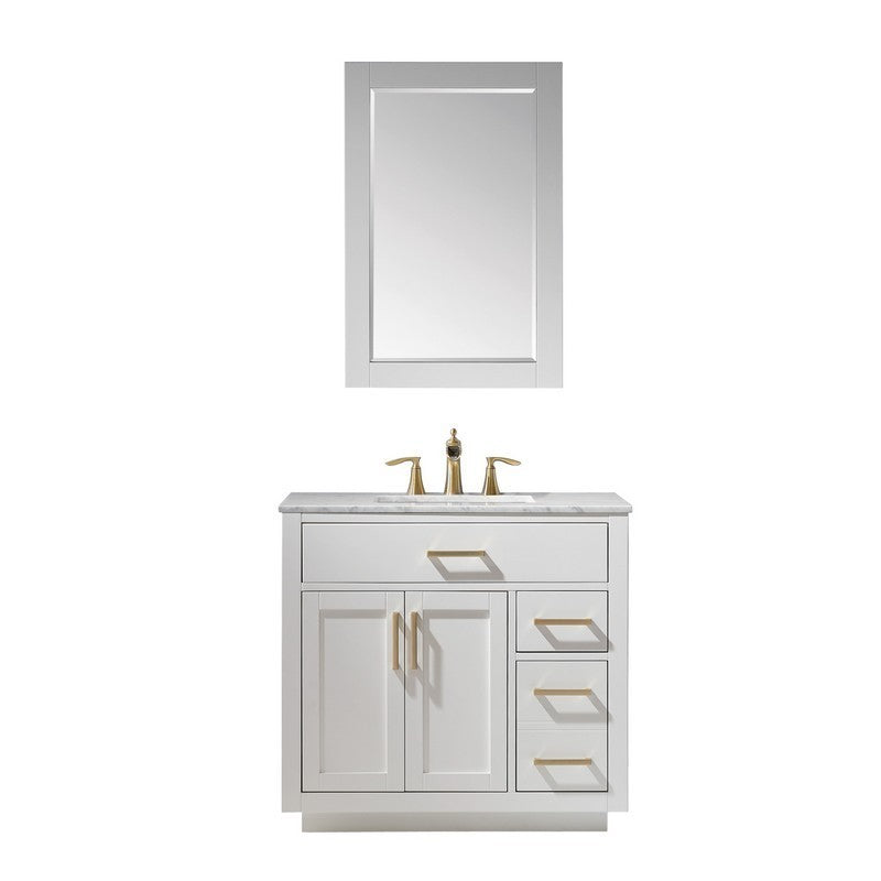 Altair - Ivy 36" Single Bathroom Vanity Set in Gray/Royal Blue/White and Carrara White Marble Countertop with Mirror | 531036-XX-CA
