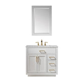 Altair - Ivy 36" Single Bathroom Vanity Set in Gray/Royal Blue/White and Carrara White Marble Countertop with Mirror | 531036-XX-CA