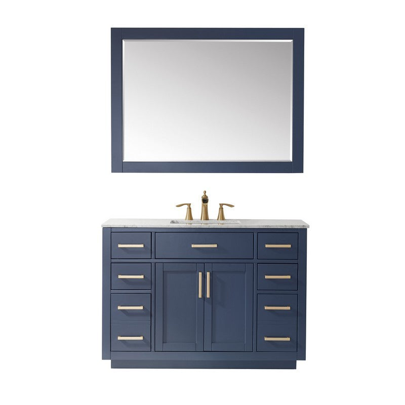 Altair - Ivy 48" Single Bathroom Vanity Set in Gray/Royal Blue/White and Carrara White Marble Countertop with Mirror | 531048-XX-CA