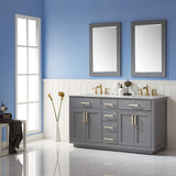 Altair - Ivy 60" Double Bathroom Vanity Set in Gray/Royal Blue/White and Carrara White Marble Countertop with Mirror | 531060-XX-CA