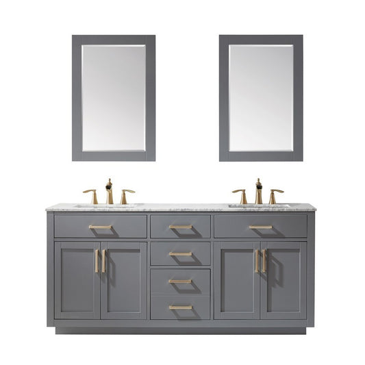 Altair - Ivy 72" Double Bathroom Vanity Set in Gray/Royal Blue/White and Carrara White Marble Countertop with Mirror | 531072-XX-CA