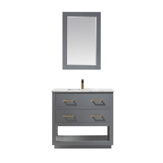 Altair - Remi 36" Single Bathroom Vanity Set in Gray/Royal Blue/White and Carrara White Marble Countertop with Mirror | 532036-XX-CA