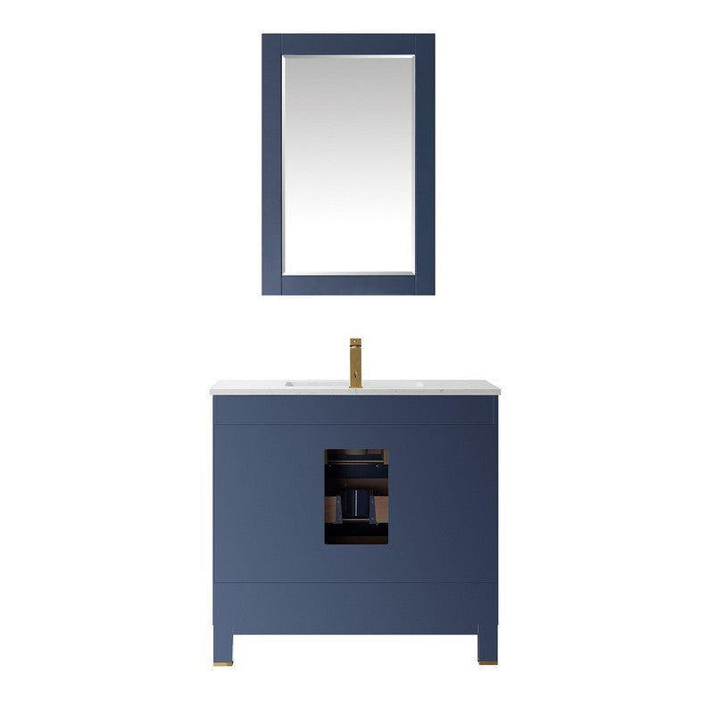 Altair - Jackson 36" Single Bathroom Vanity Set in Royal Blue and Composite Carrara White Stone Countertop with Mirror | 533036-RB-AW