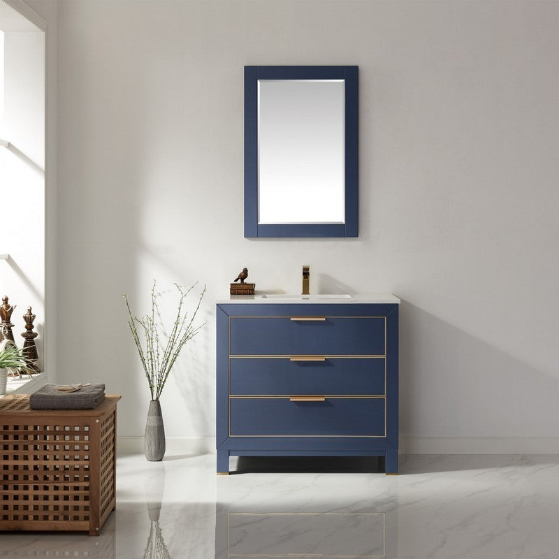 Altair - Jackson 36" Single Bathroom Vanity Set in Royal Blue and Composite Carrara White Stone Countertop with Mirror | 533036-RB-AW