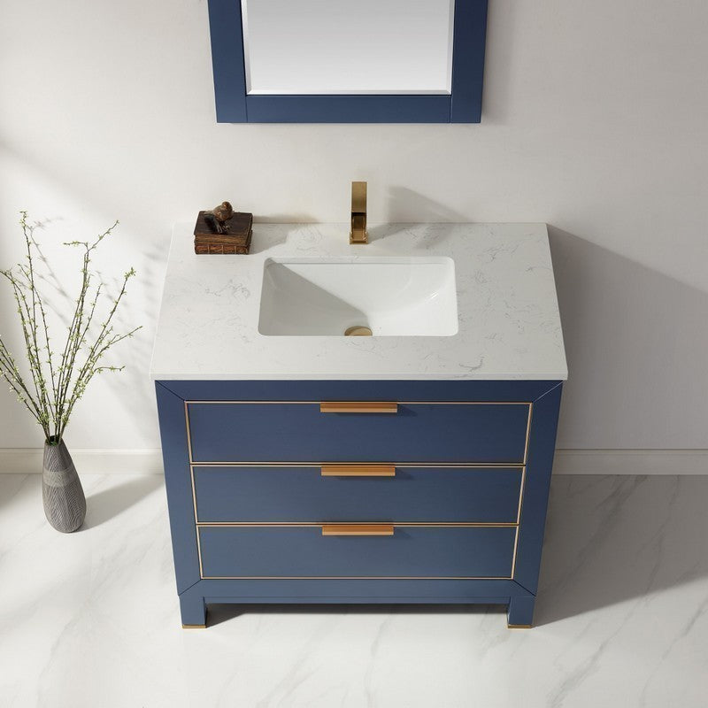 Altair - Jackson 36" Single Bathroom Vanity Set in Royal Blue and Composite Carrara White Stone Countertop with Mirror | 533036-RB-AW