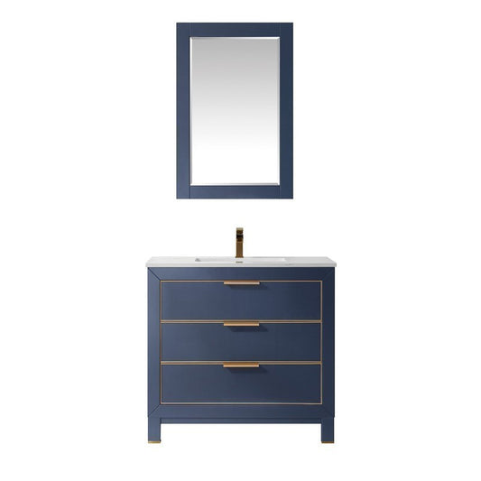 Altair - Jackson 36" Single Bathroom Vanity Set in Royal Blue and Composite Carrara White Stone Countertop with Mirror | 533036-RB-AW