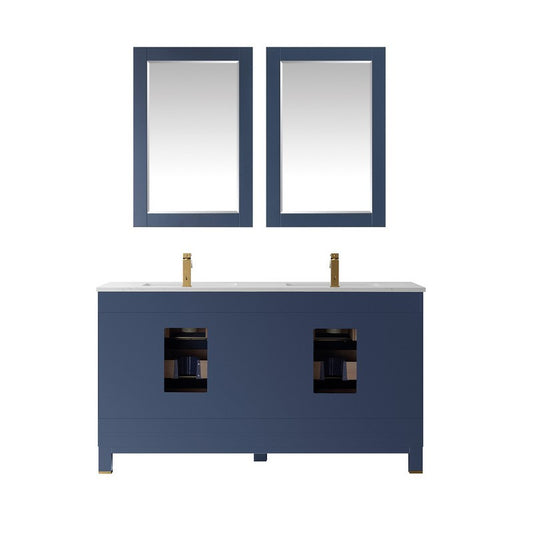 Altair - Jackson 60" Double Bathroom Vanity Set in White and Composite Carrara White Stone Countertop with Mirror | 533060-WH-AW