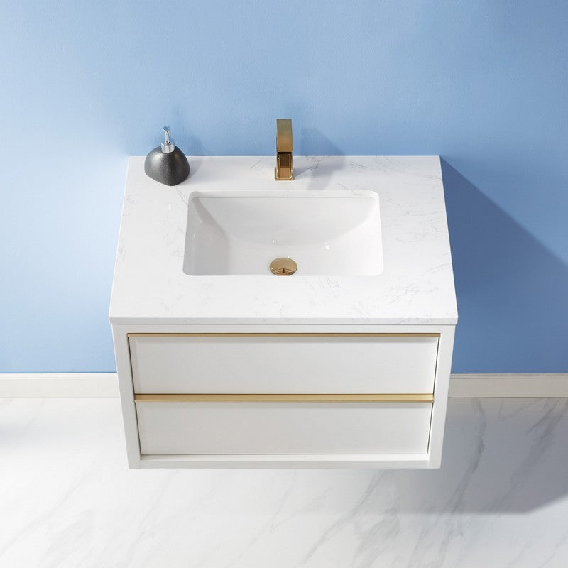 Altair - Morgan 30" Single Bathroom Vanity Set in White and Composite Carrara White Stone Countertop without Mirror | 534030-WH-AW-NM