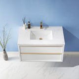 Altair - Morgan 36" Single Bathroom Vanity Set in White and Composite Carrara White Stone Countertop without Mirror | 534036-WH-AW-NM