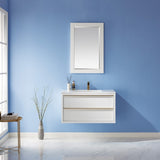 Altair - Morgan 36" Single Bathroom Vanity Set in White and Composite Carrara White Stone Countertop with Mirror | 534036-WH-AW