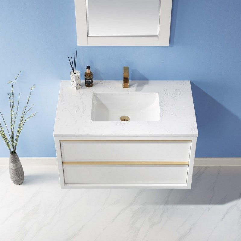 Altair - Morgan 36" Single Bathroom Vanity Set in White and Composite Carrara White Stone Countertop with Mirror | 534036-WH-AW