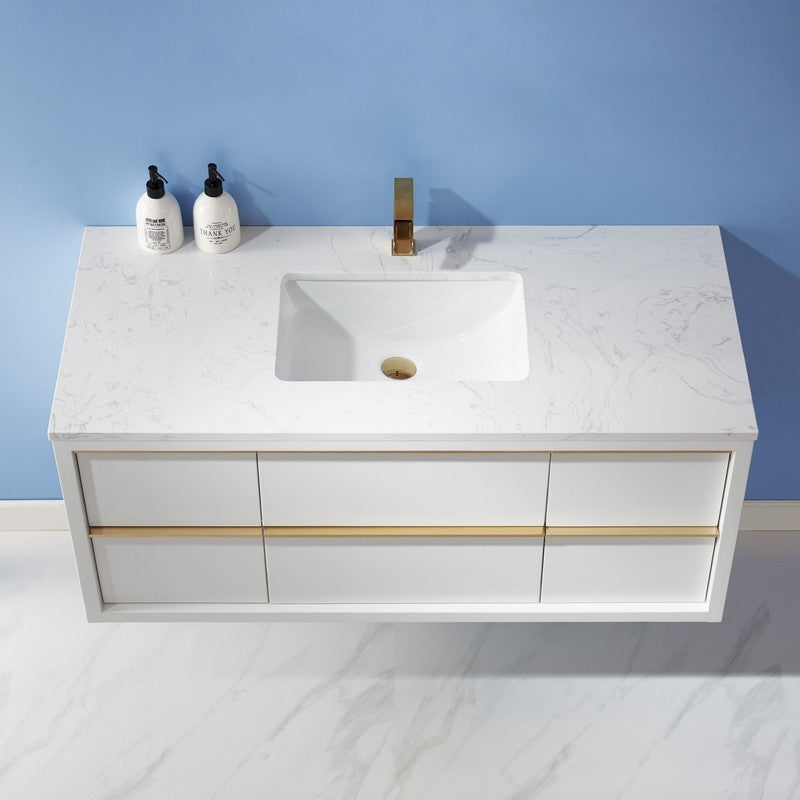 Altair - Morgan 48" Single Bathroom Vanity Set in White and Composite Carrara White Stone Countertop without Mirror | 534048-WH-AW-NM