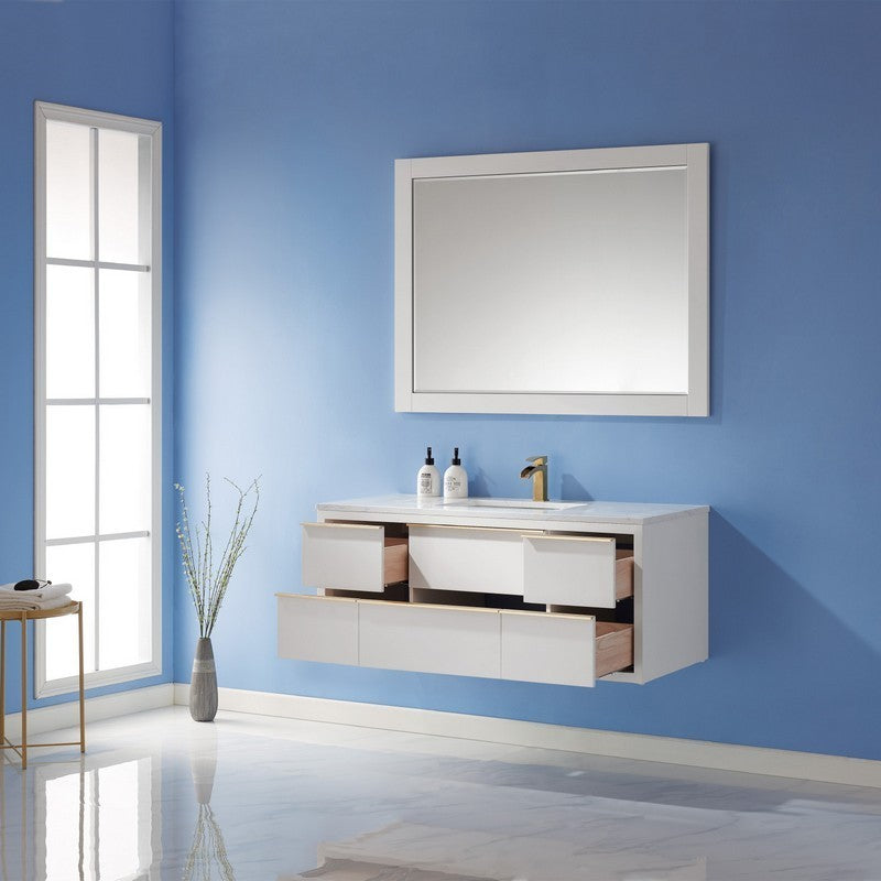 Altair - Morgan 48" Single Bathroom Vanity Set in White and Composite Carrara White Stone Countertop with Mirror | 534048-WH-AW