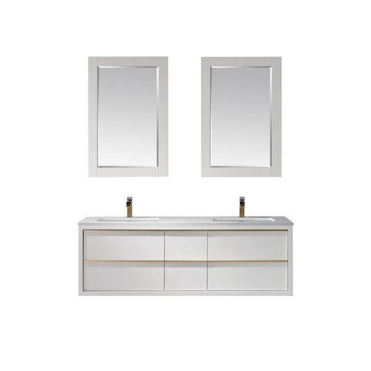 Altair - Morgan 60" Double Bathroom Vanity Set in White and Composite Carrara White Stone Countertop with Mirror | 534060-WH-AW