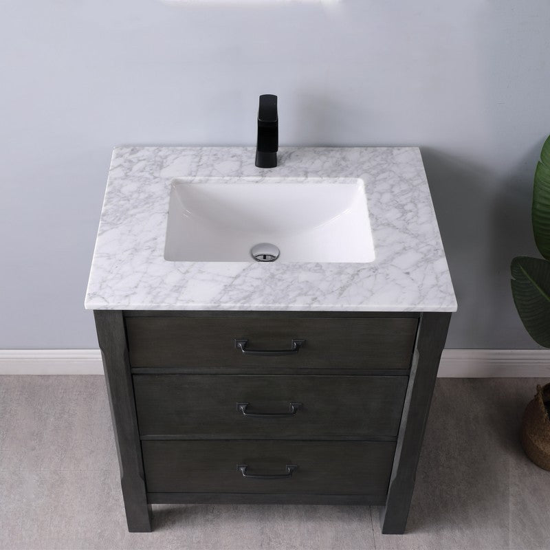 Altair - Maribella 30" Single Bathroom Vanity Set in Rust Black/White and Carrara White Marble Countertop without Mirror | 535030-XX-CA-NM