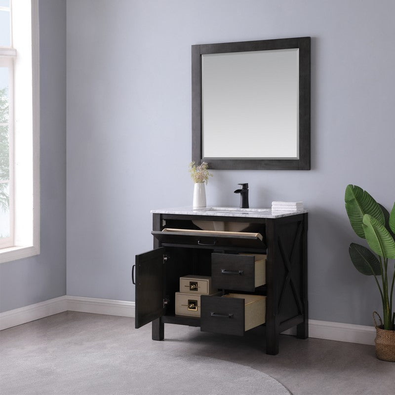 Altair - Maribella 36" Single Bathroom Vanity Set in Black/White and Carrara White Marble Countertop with Mirror | 535036-XX-CA