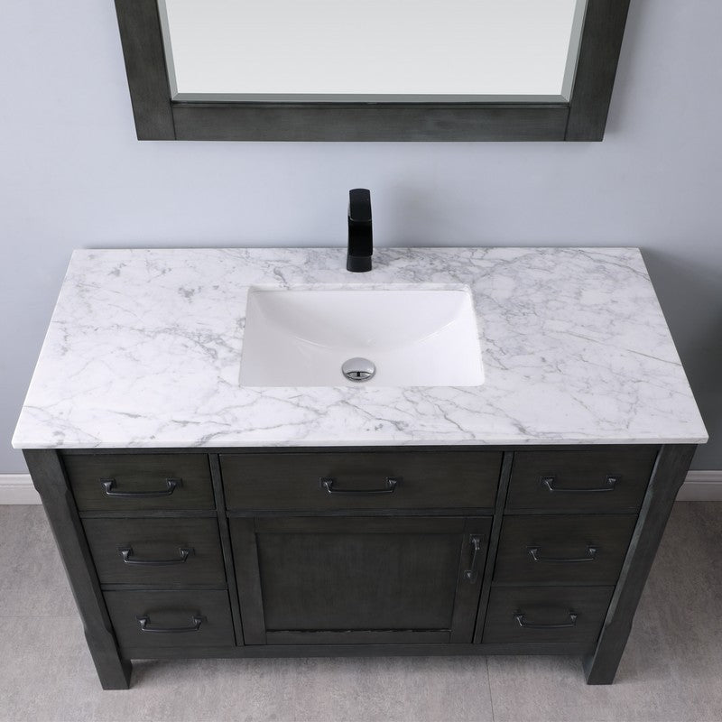 Altair - Maribella 48" Single Bathroom Vanity Set in Black/White and Carrara White Marble Countertop with Mirror | 535048-XX-CA