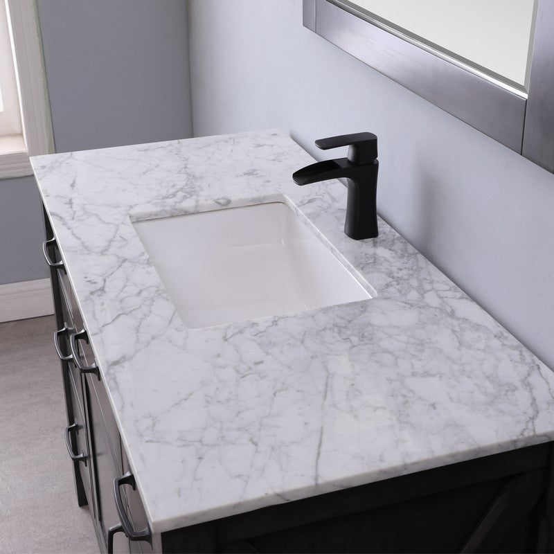 Altair - Maribella 48" Single Bathroom Vanity Set in Black/White and Carrara White Marble Countertop with Mirror | 535048-XX-CA