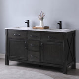Altair - Maribella 60" Double Bathroom Vanity Set in Rust Black/White and Carrara White Marble Countertop without Mirror | 535060-XX-CA-NM