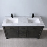 Altair - Maribella 60" Double Bathroom Vanity Set in Rust Black/White and Carrara White Marble Countertop without Mirror | 535060-XX-CA-NM