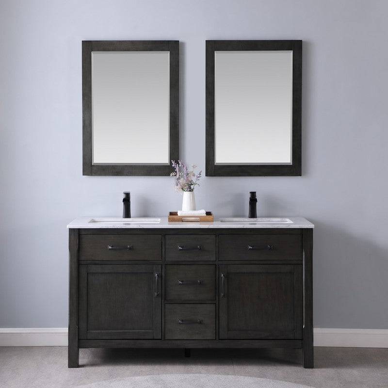 Altair - Maribella 60" Double Bathroom Vanity Set in Black/White and Carrara White Marble Countertop with Mirror | 535060-XX-CA