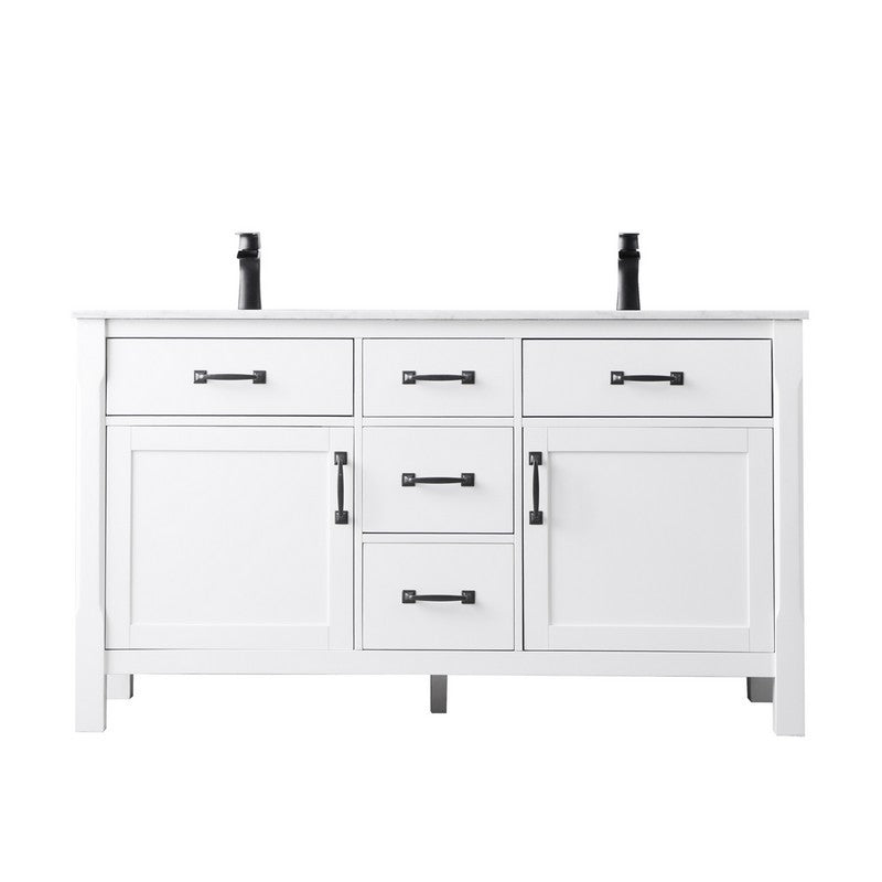 Altair - Maribella 60" Double Bathroom Vanity Set in Rust Black/White and Carrara White Marble Countertop without Mirror | 535060-XX-CA-NM