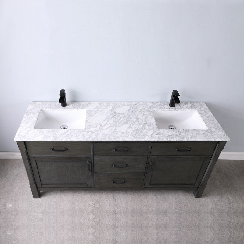 Altair - Maribella 72" Double Bathroom Vanity Set in Rust Black/White and Carrara White Marble Countertop without Mirror | 535072-XX-CA-NM