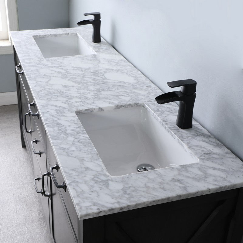 Altair - Maribella 72" Double Bathroom Vanity Set in Rust Black/White and Carrara White Marble Countertop without Mirror | 535072-XX-CA-NM