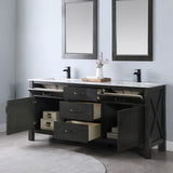 Altair - Maribella 72" Double Bathroom Vanity Set in Black/White and Carrara White Marble Countertop with Mirror | 535072-XX-CA