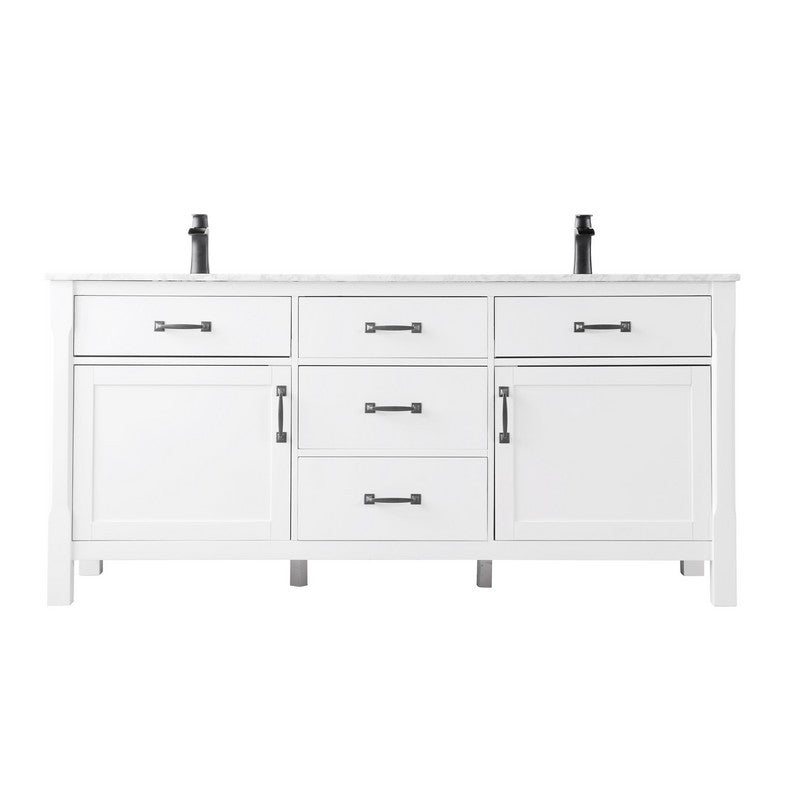 Altair - Maribella 72" Double Bathroom Vanity Set in Rust Black/White and Carrara White Marble Countertop without Mirror | 535072-XX-CA-NM