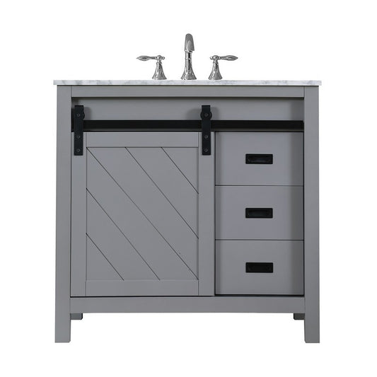 Altair - Kinsley 36" Single Bathroom Vanity Set in Gray/White and Carrara White Marble Countertop without Mirror | 536036-XX-CA-NM
