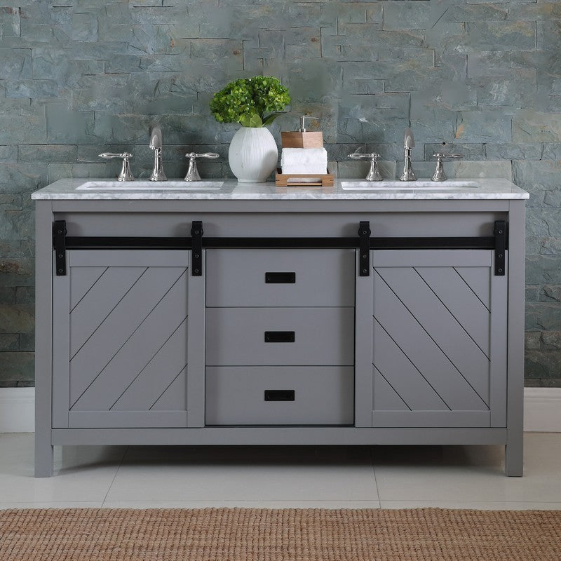 Altair - Kinsley 60" Double Bathroom Vanity Set in Gray/White and Carrara White Marble Countertop without Mirror | 536060-XX-CA-NM