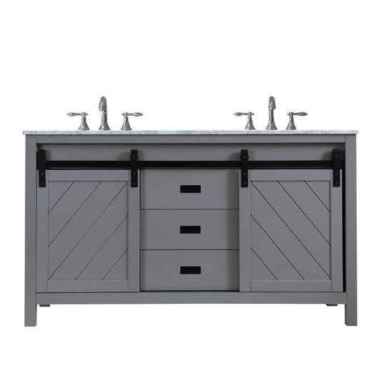 Altair - Kinsley 60" Double Bathroom Vanity Set in Gray/White and Carrara White Marble Countertop without Mirror | 536060-XX-CA-NM