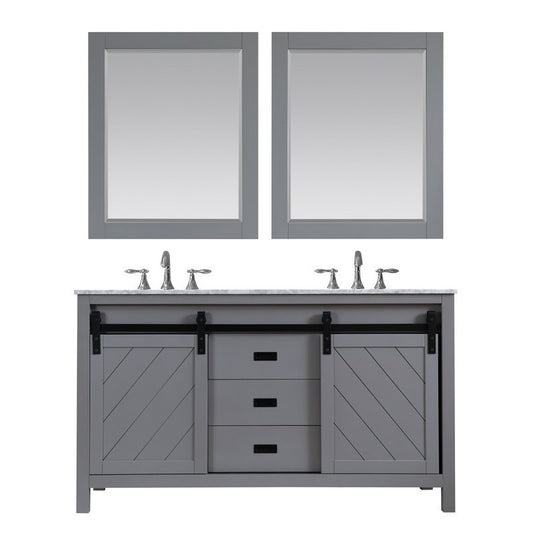 Altair - Kinsley 60" Double Bathroom Vanity Set in Gray/White and Carrara White Marble Countertop with Mirror | 536060-XX-CA