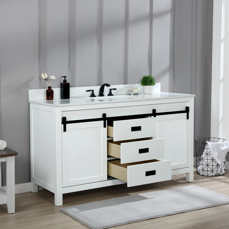 Altair - Kinsley 60" Single Bathroom Vanity Set in White and Carrara White Marble Countertop without Mirror | 536060S-WH-AW-NM