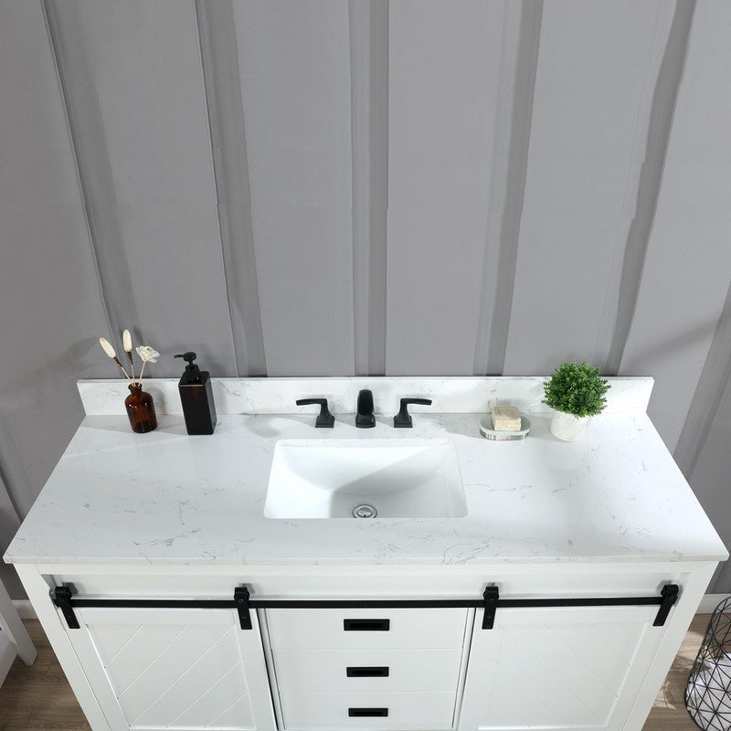 Altair - Kinsley 60" Single Bathroom Vanity Set in White and Carrara White Marble Countertop without Mirror | 536060S-WH-AW-NM