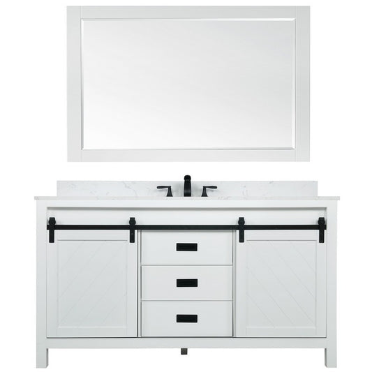 Altair - Kinsley 60" Single Bathroom Vanity Set in White and Carrara White Marble Countertop with Mirror | 536060S-WH-AW