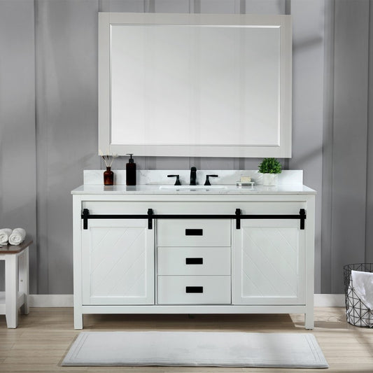 Altair - Kinsley 60" Single Bathroom Vanity Set in White and Carrara White Marble Countertop with Mirror | 536060S-WH-AW