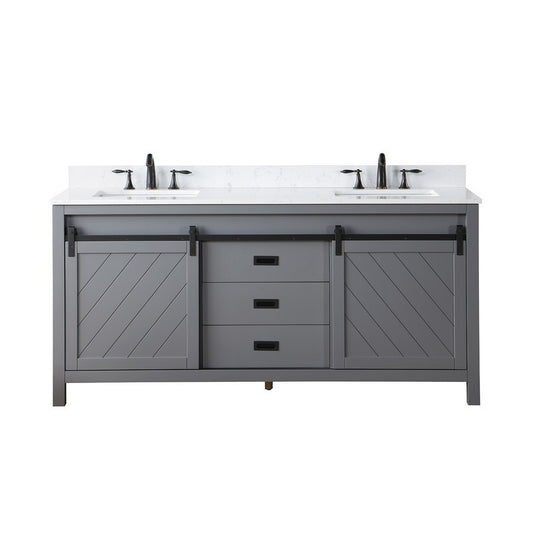 Altair - Kinsley 72" Double Bathroom Vanity Set in Gray and Composite Carrara White Stone Countertop without Mirror | 536072-GR-AW-NM