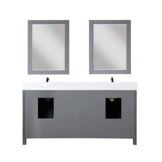 Altair - Kinsley 72" Double Bathroom Vanity Set in Gray and Composite Carrara White Stone Countertop with Mirror | 536072-GR-AW