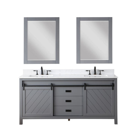 Altair - Kinsley 72" Double Bathroom Vanity Set in Gray and Composite Carrara White Stone Countertop with Mirror | 536072-GR-AW