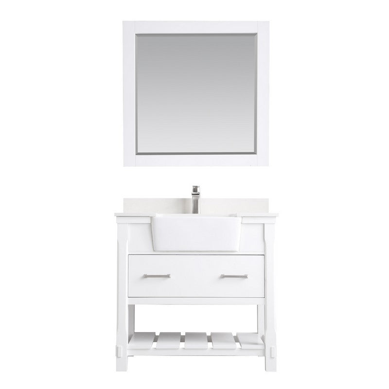 Altair - Georgia 36" Single Bathroom Vanity Set in Jewelry Blue/White and Composite Carrara White Stone Top with White Farmhouse Basin with Mirror | 537036-XX-AW