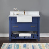 Altair - Georgia 42" Single Bathroom Vanity Set in Jewelry Blue and Composite Carrara White Stone Top with White Farmhouse Basin without Mirror | 537042-JB-AW-NM