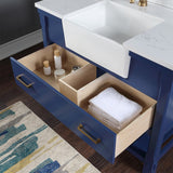 Altair - Georgia 42" Single Bathroom Vanity Set in Jewelry Blue and Composite Carrara White Stone Top with White Farmhouse Basin with Mirror | 537042-JB-AW