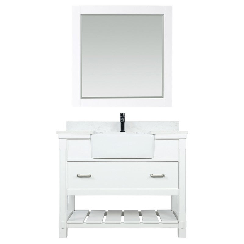 Altair - Georgia 42" Single Bathroom Vanity Set in White and Composite Carrara White Stone Top with White Farmhouse Basin with Mirror | 537042-WH-AW